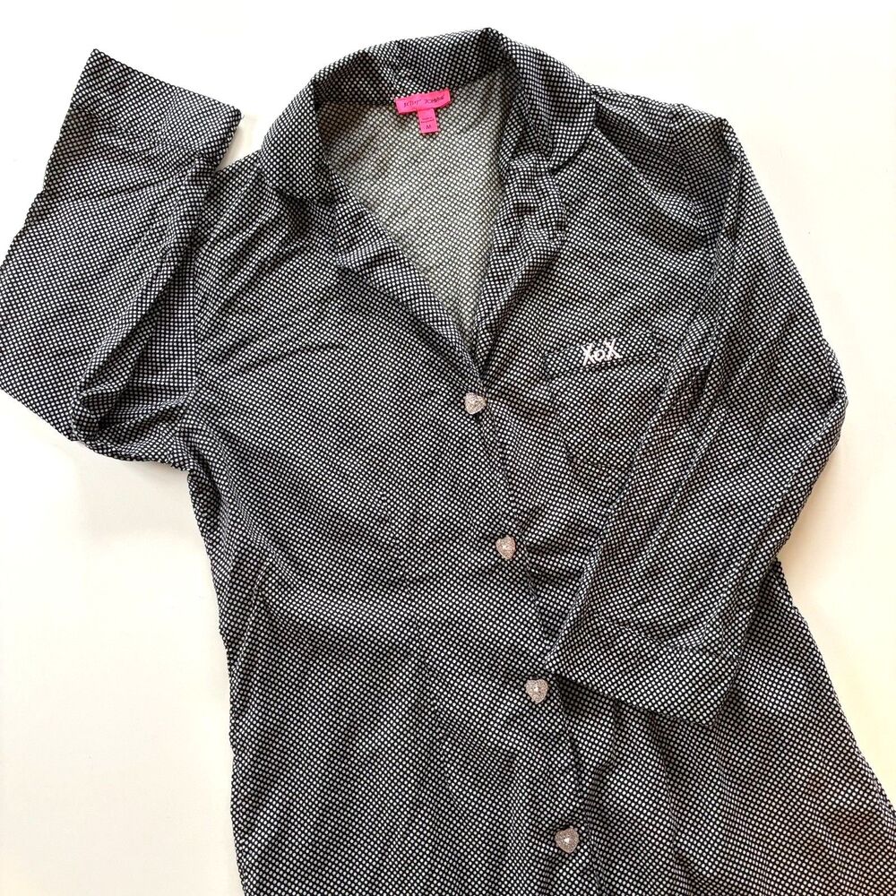 Betsey Johnson Intimates Sleep Shirt Pajama Polka Dot Heart Button Nightgown M